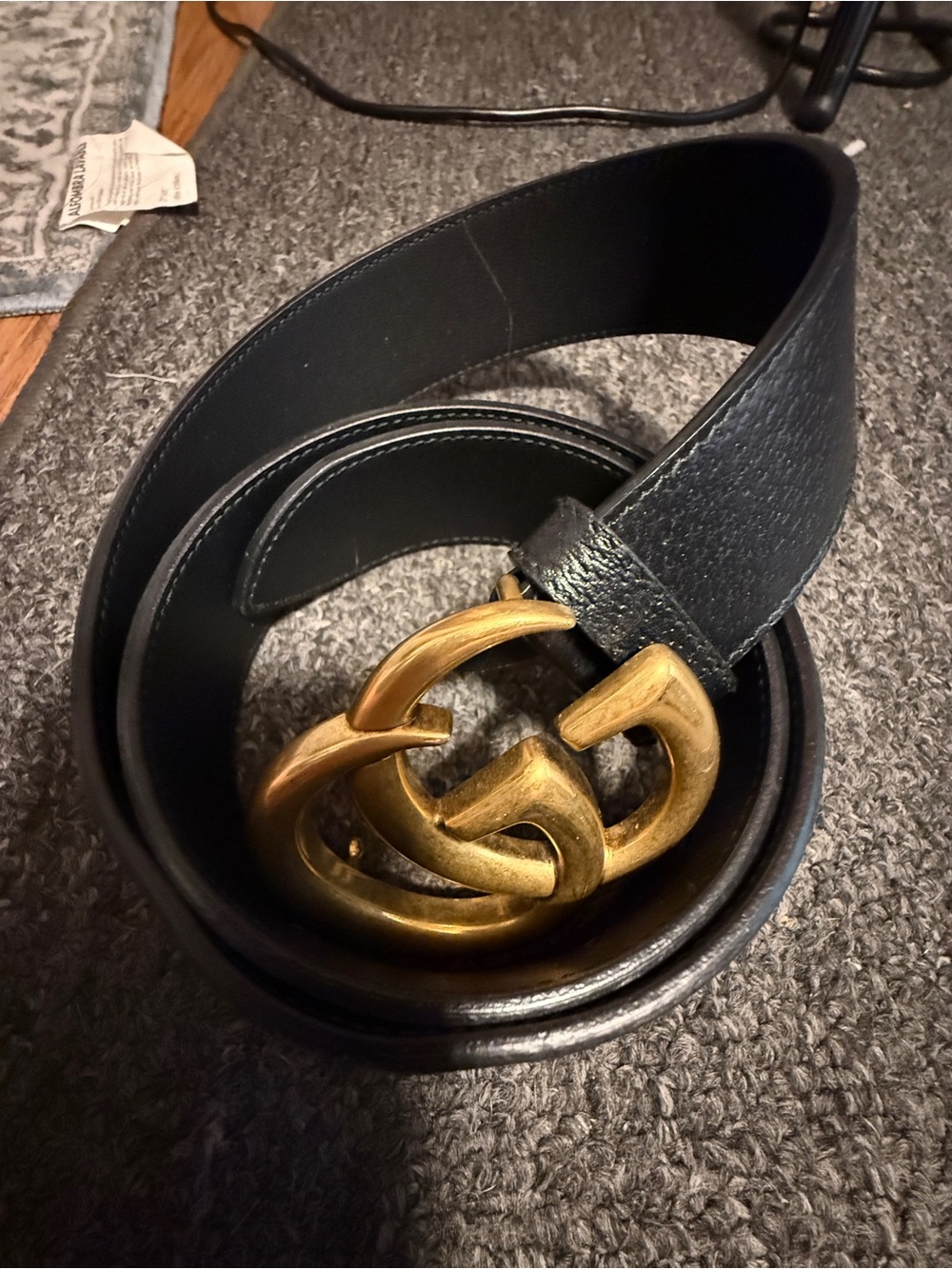 Gucci Black Leather Belt with Gold Double G Buckle